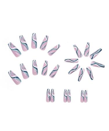 Justotry 24-Piece Royal Blue Glitter Swirl Ballerina Press-On Nails | Stunning Medium Artificial Fingernails for Women - Buy Online on GoSupps.com