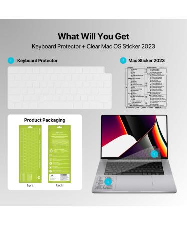 Afterplug MacBook Keyboard Cover (EU ISO Layout) + Mac OS Shortcuts Sticker Ultra Thin Keyboard Protector for M2 MacBook Air 13" 15" and M1 M2 M3 MacBook Pro 14" 16" Clear - Buy Online on GoSupps.com