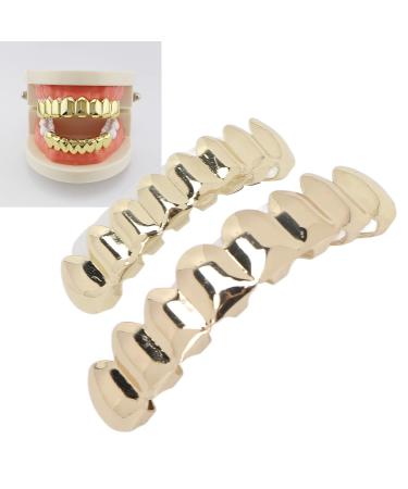 Halloween Teeth Hip Hop Teeth Brace Golden False Teeth Decoration Alloy Plated Glossy Unisex Halloween Dentures Cosplay Dress Up Horror Props Pretend Play Ornaments for Festival Party