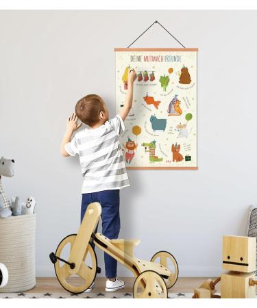 Kids Self-Confidence Poster | German Affirmation Art for Children's Room | A2 Size with Teak Wood Bar & Magnetic Fastening | Positive Affirmations for Animal Lovers - Buy Online on GoSupps.com