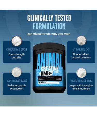Animal Creatine HMB Powder 3g myHMB + 5g Creatine with Electrolytes for Recovery & Daily Energy Unflavored 30 Servings - Buy Online on GoSupps.com