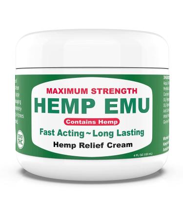 Hemp Emu Hemp Cream - Organic Hemp Oil Muscle Rub - Naturally Soothe Discomfort in Joints Back Knees with Premium Menthol Cream & Eucalyptus Essential Cream - Made in USA - 4oz