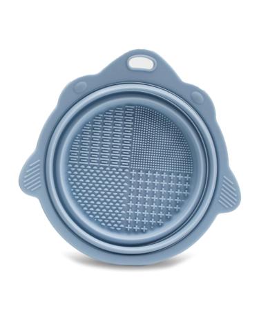Silicone Makeup Brush Cleaning Mat Cosmetic Brush Cleaner Brush Cleaning Pad Foldable Makeup Brush Cleaning Bowl Cosmetic Sponge Cleaning Mat Makeup Brush Cleaning Gadget Silicone Makeup Tool Cleaner Blue