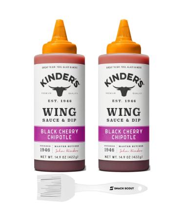 Kinder's Black Cherry Chipotle Wing Sauce (pack of 2) Bundled With Snack Scout Basting Brush