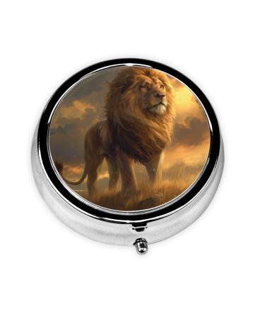 Ferocious Lion Portable Metal Pill Box Round Mini 3-Compartment Plastic Insert hinged Fastening Design Suitable for Small Pills Must-Have for Travel Black