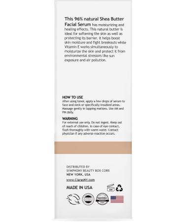 Symphony Beauty Box Corp Claras New York Barrier Shea Butter Facial Serum Moisturising and Healing Effects For All Skin Types 30ml - Buy Online on GoSupps.com