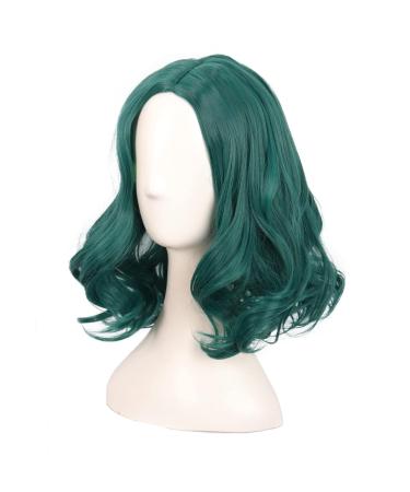 Mapofbeauty 14 Dark Pine Green Short Curly Bob Wig | Synthetic Wavy Hair for Parties & Cosplay - Buy Online on GoSupps.com