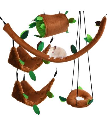 DODUOS Hamster Hammock 5Pcs Rat Bird Parrot Hanging Warm Bed House Cage Nest Accessories Forest Pattern Cage Toy Leaf Hanging Tunnel and Swing for Sugar Glider Squirrel Hamster Playing Sleeping