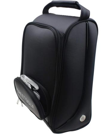 Crestgolf Deluxe PU Golf Shoe Bag - Waterproof Zippered Carrier with Ventilation, Outside Pocket for Socks, Tees, etc - Buy Online on GoSupps.com