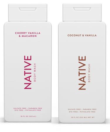 Energizing Essentials 1852 Bundle | Native Body Wash 2-Pack: Cherry & Vanilla Macaron + Coconut & Vanilla (18 fl oz each)
