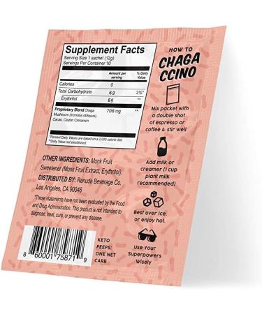 Renude Chagaccino Mushroom & Adaptogen Coffee Boost Powder - Immune Support, Beauty & Brains, Vegan & Keto | 0 Calories - 10 Servings - Buy Online on GoSupps.com