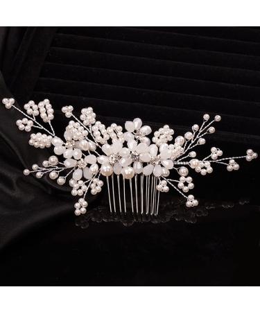Teyglen Flower Bride Wedding Hair Comb Bridal Pearl Crystal Hair Side Comb Floral Rhinestone Hair Pieces for Bride Headpieces Hair Accessories for Women Girls