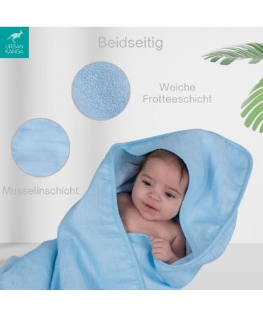 Urban Kanga Hooded Towel for Babies - Double-Sided Oeko-Tex Cotton Muslin Bath Towel (Crystal Blue) - Ship Internationally - Buy Online on GoSupps.com