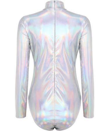 Shiny Metallic Women's Ballet Body Suit - Long-Sleeved Dancewear for Gymnastics & Ballet - Available in Black & Silver - Buy Online on GoSupps.com