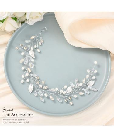 Catery Silver Crystal Pearl Wedding Headband - Bridal Hair Vine for Women and Girls - Buy Online on GoSupps.com