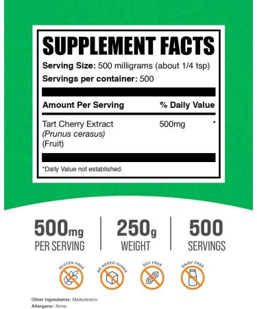 BulkSupplements Tart Cherry Extract Powder - Antioxidant Herbal Supplement Gluten-Free 500mg per Serving 250g (8.8 oz) - 500 Servings - Buy Online on GoSupps.com