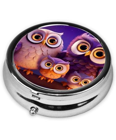 Cute Owl Family Portable Metal Pill Box - Round Mini 3-Compartment with Hinged Fastening | Travel Essential for Small Pills - International Shipping Available - Buy Online on GoSupps.com