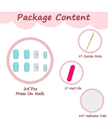 24Pcs Short Light Blue French Tip Press On Nails Set | Glossy Stick On Nails with Glue | Vintage Full Cover False Nails for Women - DIY Manicure - Buy Online on GoSupps.com