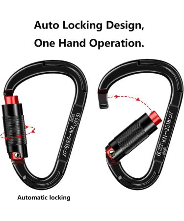 25kN UIAA Certified Auto Locking Carabiner - Heavy Duty Climbing Equipment for Hammocks, Rescue, Dog Leash - Black (4PCS) - Buy Online on GoSupps.com
