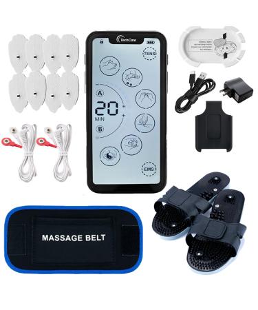 Tens Unit Muscle Stimulator Massager 24 Modes Touch Screen Pain Reliever Set with Massager Belt+Reflexology Slippers Sciatica Back Shoulder Pain Relief Combo Set