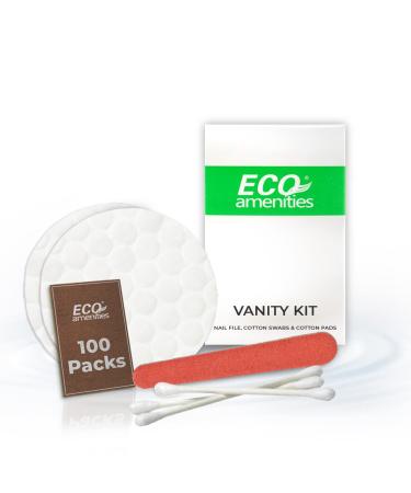 ECO Amenities Hotel Vanity Set Travel Cotton Pads Cotton Swabs and Nail File Packed in Individually Wrapped Paper Box 100 Sets per Case