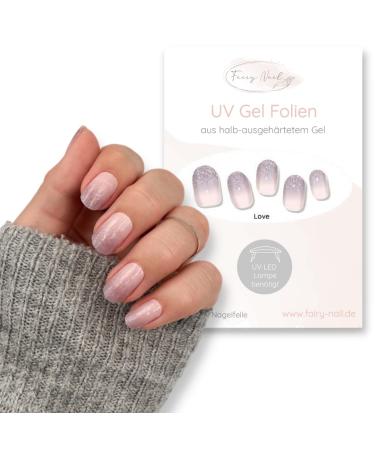 Fairy Nail UV nail foils self-adhesive gel foils half cured 16 pieces nail wraps nail polish strips to stick on (Love) - Buy Online on GoSupps.com