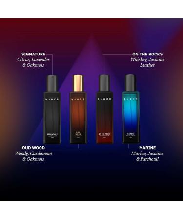D.joker Perfume Gift Set for Men Pack of 4x0.67fl.oz | Eau De Parfum | Premium Luxury Long Lasting Fragrance Spray | Signature On The Rocks Oud Wood Marine (4x0.67fl.oz) - Buy Online on GoSupps.com