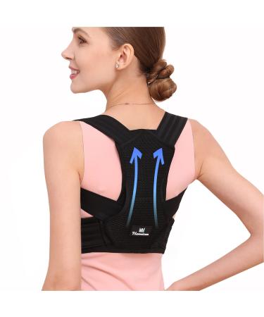 Hameisen Back Brace Posture Corrector for Women and Men, Upper Back Straightener for Spine, Back, Neck, Clavicle and Shoulder, with Strong Elastic Straps and Steel Bar Support, Improves Posture and Pain Relief - Black S/M …