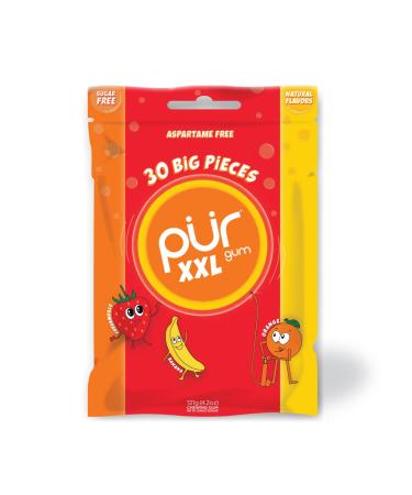 PUR XXL Gum Sugar Free Chewing Gum with Xylitol, Aspartame Free + Gluten Free, Vegan Friendly - Natural Fruit Flavored Gum, 30 Pieces (Pack of 1) 30 Count (Pack of 1)
