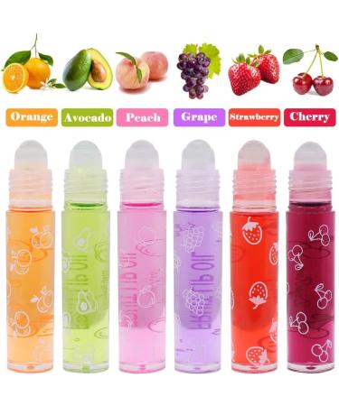 Roll-on Lip Gloss Fruit Lip Gloss Roll On Lip Gloss for Girls Fruit Flavoured Moisturising Lip Oil Clear Colourless Liquid Lipstick Long Lasting Moisture for Lips (6 pcs) - Buy Online on GoSupps.com
