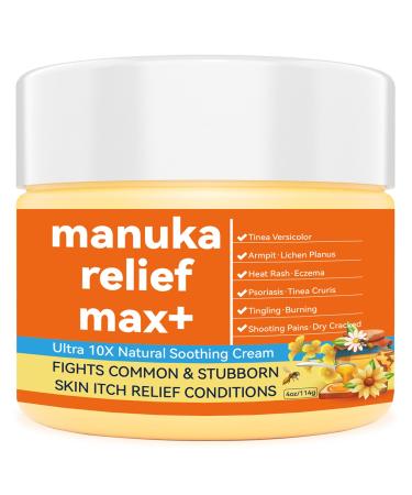 Manuka Honey Cream Max Strength Treat Natural Organic Ointment Soothing Relief for Dry Heat Rash Itching Eczema Psoriasis Leg Stomach Armpit Foot Hand 2 Fl Oz (Pack of 1)