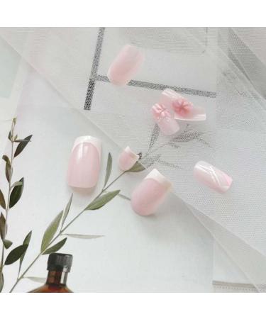 SINLOV Short Square Fake Nails Flower Glossy Press on False Nails Pink Nude French Full Cover False Nails for Women and Girls - Buy Online on GoSupps.com