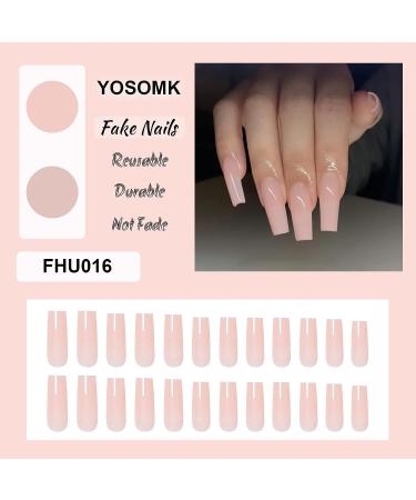 YOSOMK Square Press on Nails - Long Pink Acrylic False Nails for Women | Stick on Nails with Glue | Static Nails - Buy Online on GoSupps.com