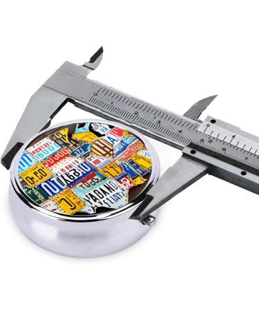 Buy License Plate Map Round Pill Box | 3 Compartment Mini Decorative Travel Organizer for Vitamins & Medicine - Buy Online on GoSupps.com