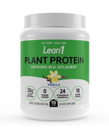 Lean1 Plant Based Protein Powder Meal Replacement Vanilla Flavor Clean Protein 15 Serving Plant Vanilla 27.36 Ounce (Pack of 1)