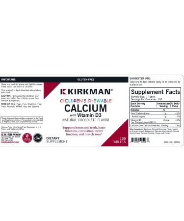 Children's Chewable Calcium with Vitamin D3 Natural Chocolate 120 Tablets Kirkman Labs - Buy Online on GoSupps.com
