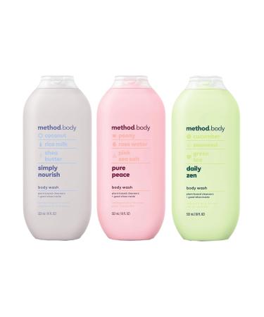 Method Body Wash Sampler Variety (Pure Peace Sea & Surf & Simply Nourish) (Simply Nourish + Pure Peace + Daily Zen)