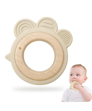 Natural wood and chick-silicone bite ring accommodation and gripping toy baby toy bite ring as a birth gift-wooden toy sustainable bisphenol A (BPA) free no harmful substances