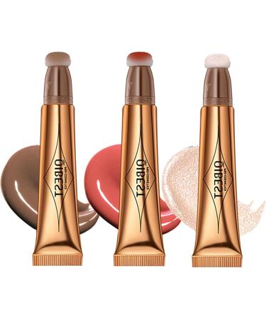 Beauty Highlighter Bronzer and Face Contour Highlighter Light Makeup for Women Men with Cushion Applicator 3 Pack - Buy Online on GoSupps.com