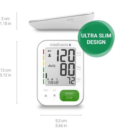 Medisana BU 570 Connect: Bluetooth Upper Arm Blood Pressure Meter with Memory Irregular Heartbeat Alert & Traffic Light Scale - Accurate Pulse Measurement International Shipping - Buy Online on GoSupps.com