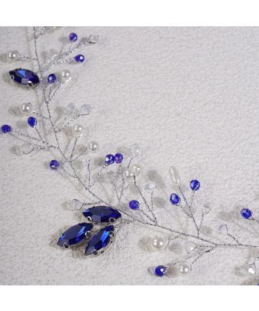 Wedding Crystal Hair Vine Silver Bridal Headband with Blue Rhinestone Pearl - Bridal Headpiece for Brides & Bridesmaids - Buy Online on GoSupps.com