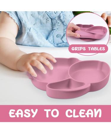 Vicloon Silicone Baby Plate with Suction | Divided Non-Slip Toddler Plate | Self Feeding Training | Includes Spoon and Fork | Ideal for High Chairs and Tables | Pink - Buy Online on GoSupps.com