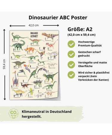 Meinbaby123 ABC Dino Poster f r Kinderzimmer | DIN A2 Dinosaurier Alphabet Lernposter | Deko Bilder f r Jungen | Dino Wandkunst f r Kinderzimmer - Buy Online on GoSupps.com