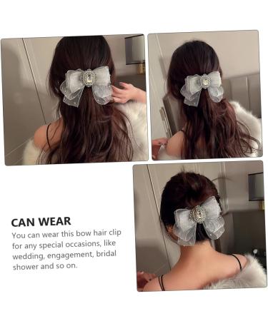 minkissy Hairpin Large Barrettes Ribbon Back Hair Bowknot Clip Alligator Barrettes Bow Hair Clip Hair Jaw Clips Ribbon Hair Pins Korean Hair Claw Pearl Gray Makeup Wedding Girl - Buy Online on GoSupps.com