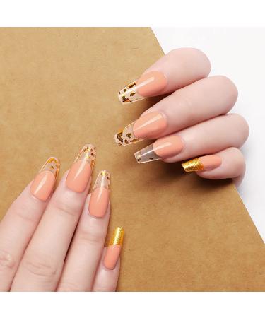 Sethexy Long Coffin False Nails - Gold Leopard Acrylic Ballerina Press-On Nails with Glue - 24 Stunning Nail Tips for Women & Girls - Buy Online on GoSupps.com