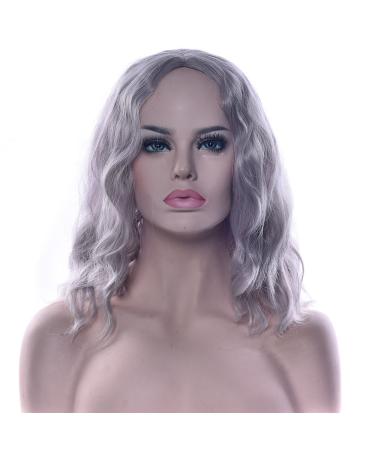 Fouriding Wig Short Curly Wave Women Bob Hair Wigs for Ladies Halloween Cosplay Party Anime Carnival Costume (Gray)