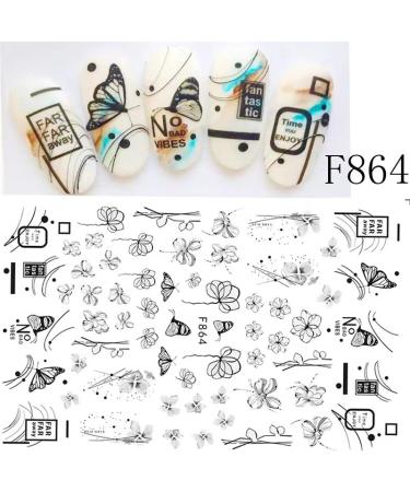 Buy 10 Sheets Black & White Butterfly Flower Nail Stickers - Self-Adhesive Art Decals for Creative Nail Designs | International Shipping Available - Buy Online on GoSupps.com