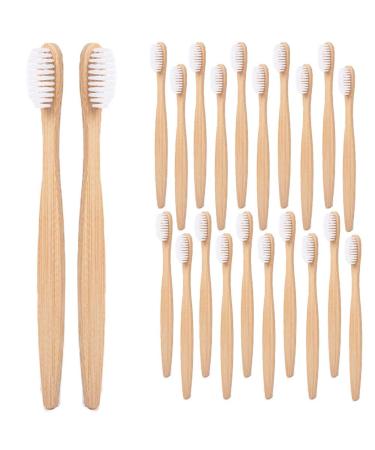 LYGIV 20PCS Bamboo Toothbrushes Soft Bristles Biodegradable Natural Wooden Toothbrush for Men Women White Portable Plastic Free Eco-Friendly Tooth Brush Men Women Travel