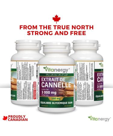 Vitanergy Super Strength Cinnamon Extract Healthy Blood Sugar Level Cardiovascular Support 150mg Ultra 20:1 Extract Rate (from 3000mg Dry Cinnamon) - 60 Capsules Supplement - One Capsule per Day-Made in Canada - Buy Online on GoSupps.com