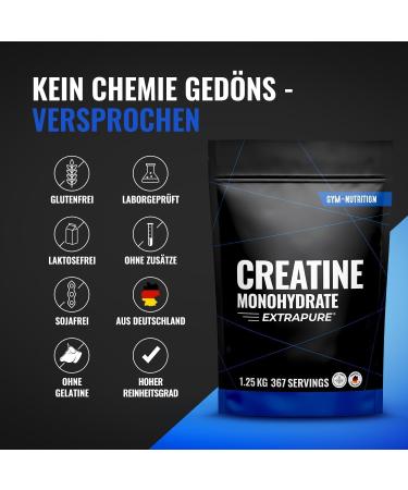 Gym Nutrition Creatine Monohydrate Powder 125 kg 1250 g ultrapure creatine monohydrate with vitamin B6 optimally high dosage vegan oneyear supply 125kg - Buy Online on GoSupps.com